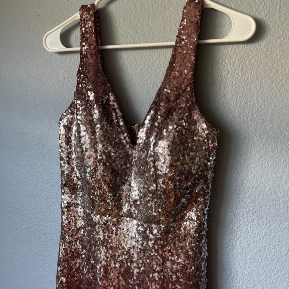 Crystal Doll Pink Sequined Ombre Body Con Prom Dress | Juniors 7 - Picture 9 of 13